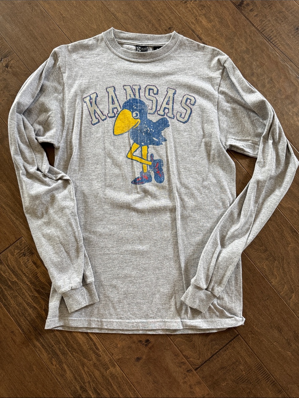 Gear For Sports Gray Long-Sleeve Kansas Jayhawk Tee with Vintage Graphic
